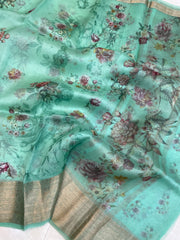 Pure Organza Digital Print Handloom Banarasi Saree - The Handlooms