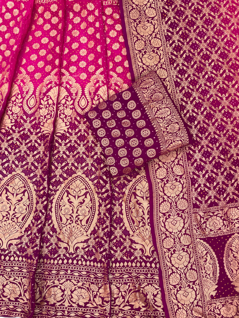 Pure Khaddi Georgette Bandhani Handloom Banarasi Lehenga - The Handlooms