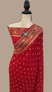 Pure Georgette Banarasi Bandhej Handloom Saree - with meenakari work - The Handlooms