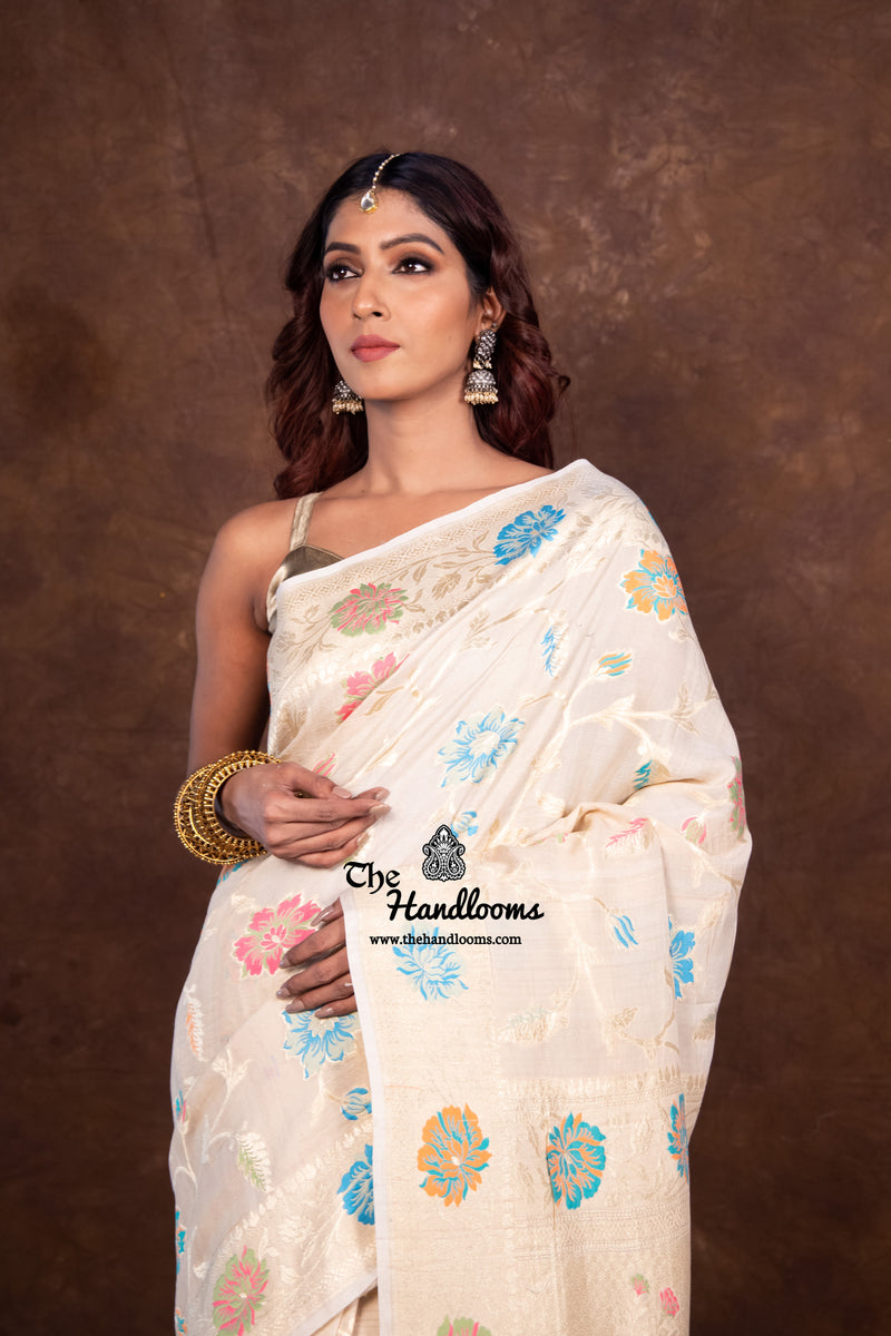 Pure Tussar Georgette Handloom Banarasi Saree - All over Jaal Work with meenakari - The Handlooms