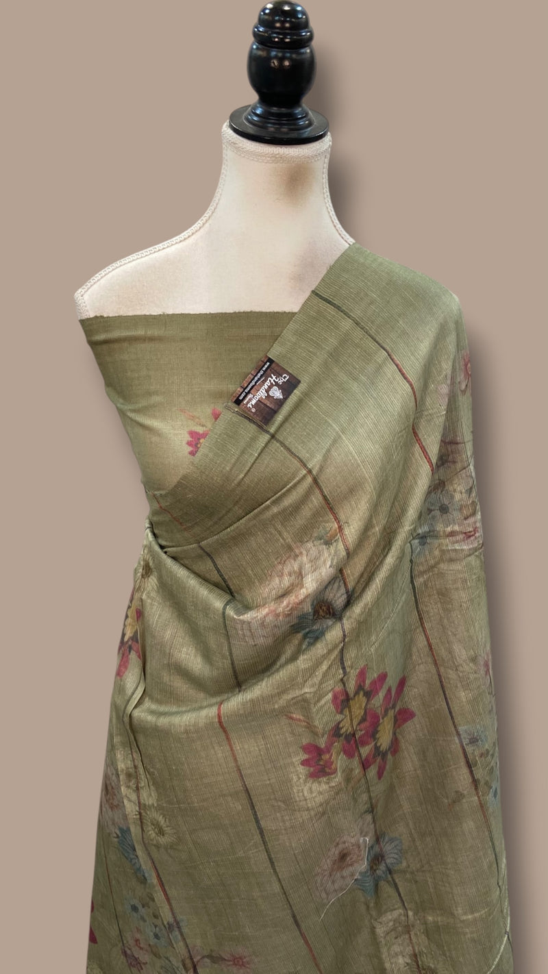 Pure Tussar Silk Handloom Banarasi Saree With Digital Print