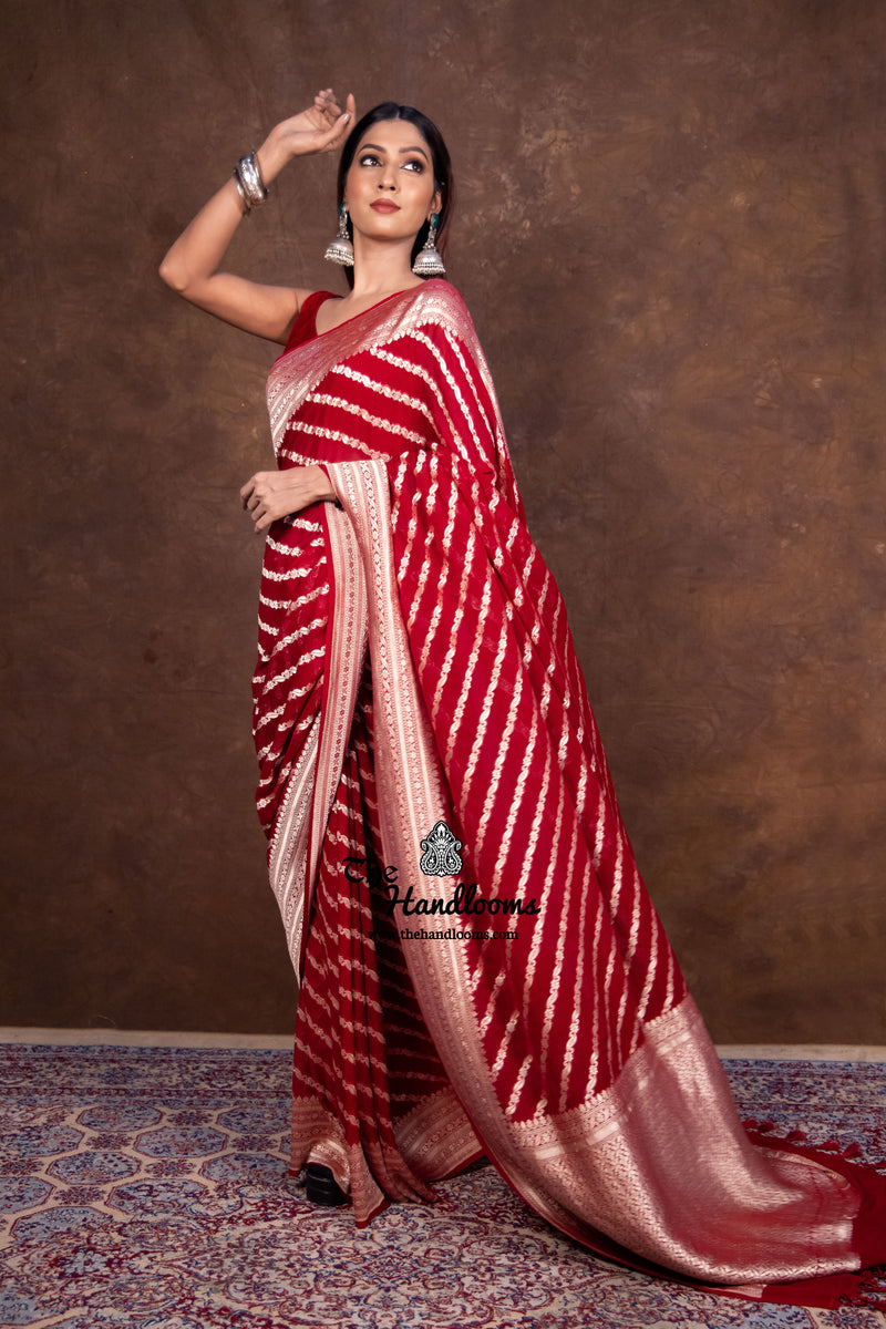 Pure Khaddi Georgette Banarasi Saree - water zari - The Handlooms