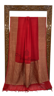 Red Pure Khaddi Georgette Handloom Banarasi Saree - The Handlooms