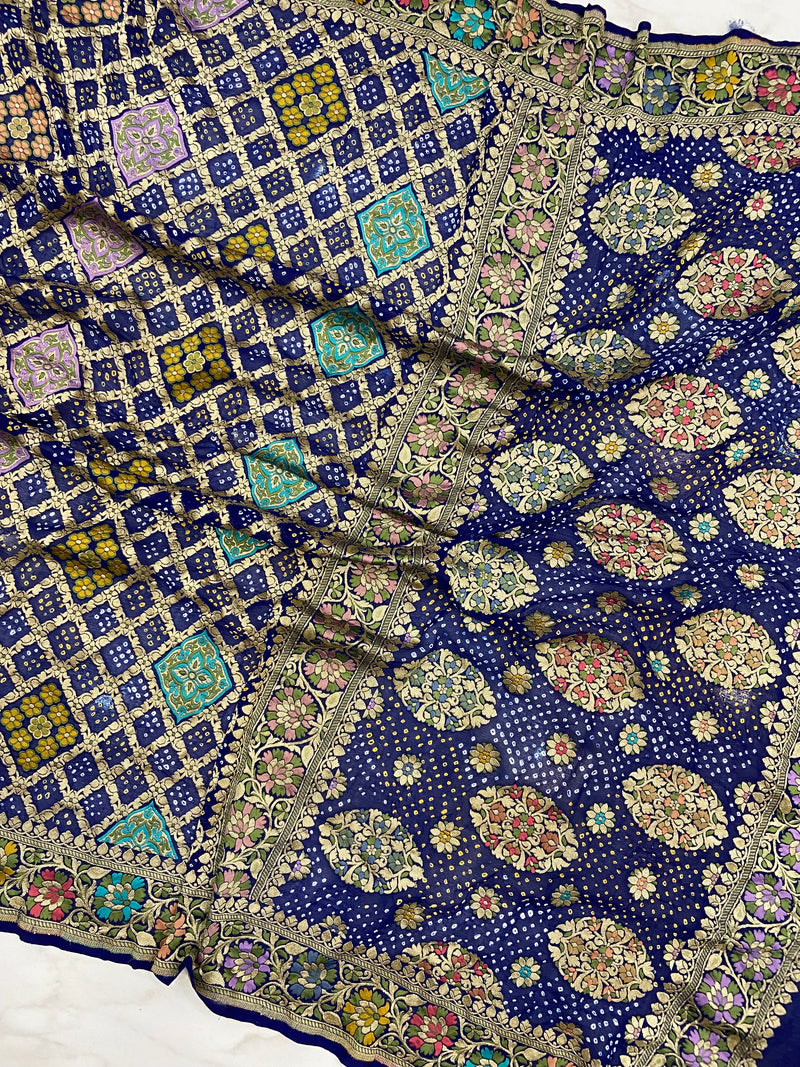 Pure Georgette Banarasi Bandhej Handloom Saree - Meenakari