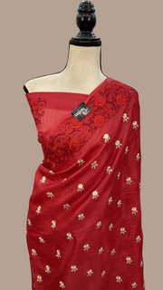 Tussar Silk Handloom Banarasi Saree With Chikankari - The Handlooms