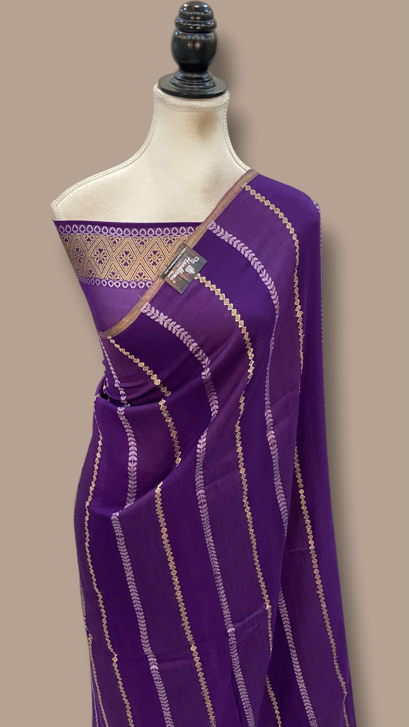 Pure Khaddi Georgette Handloom Banarasi Saree - Silver Zari