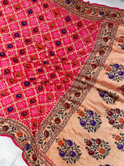 Pure Georgette Banarasi Bandhej Handloom Saree - with meenakari work - The Handlooms