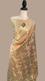 Pure Dupion Silk Banarasi Saree - Gold Zari - The Handlooms