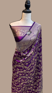 Pure Katan Silk Banarasi Handloom Saree - All Over Jaal Work - The Handlooms
