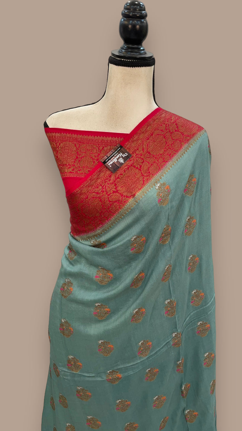 Moonga Georgette Handloom Banarasi Saree - The Handlooms