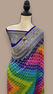 Pure Georgette Banarasi Bandhej Handloom Saree Multi shade - The Handlooms