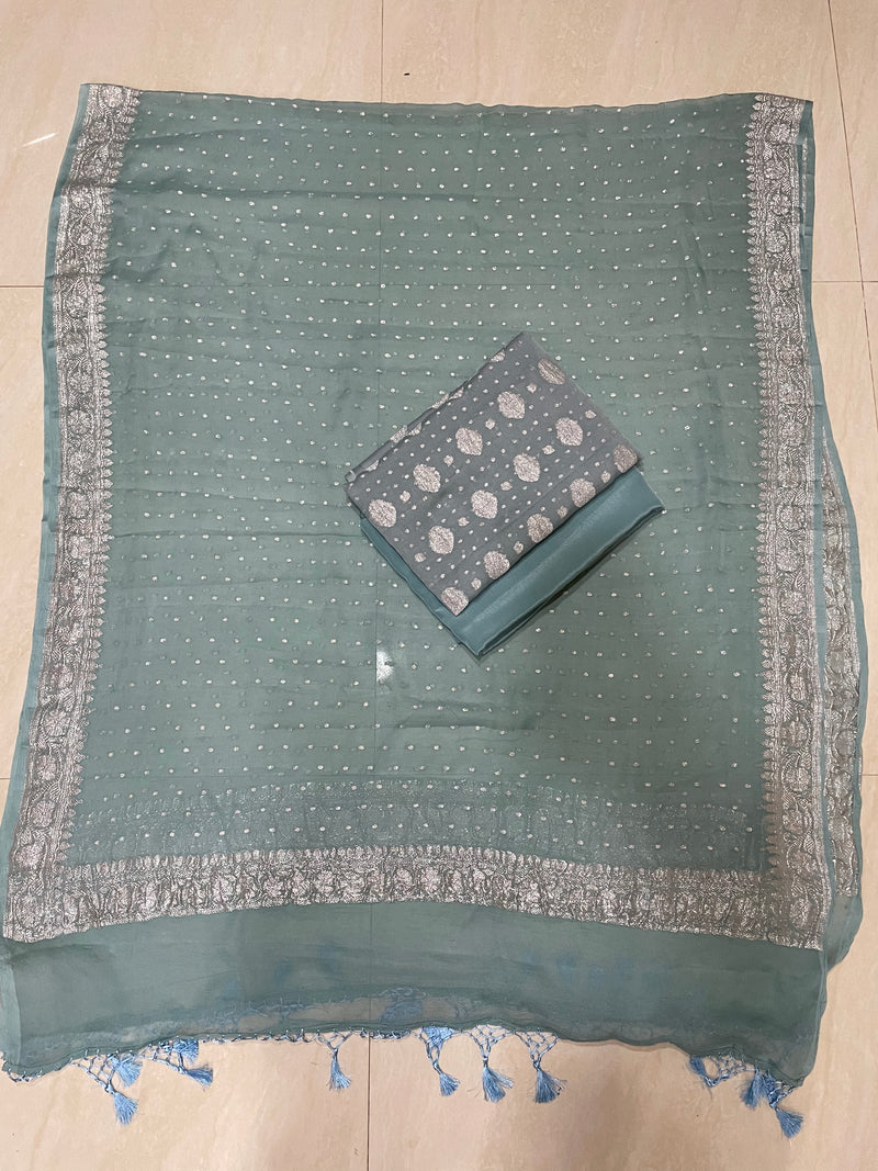 Pure Khaddi Georgette Banarasi Dress material - The Handlooms