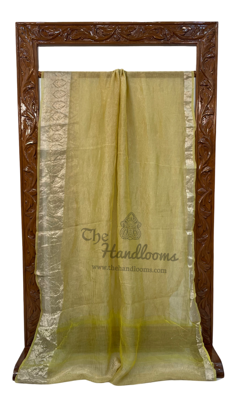 Yellow Pure Kora Tissue Handloom Banarasi Saree - The Handlooms