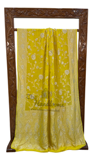 Khaddi Georgette Handloom Banarasi Saree - All over Sona Roopa Jaal Work - The Handlooms