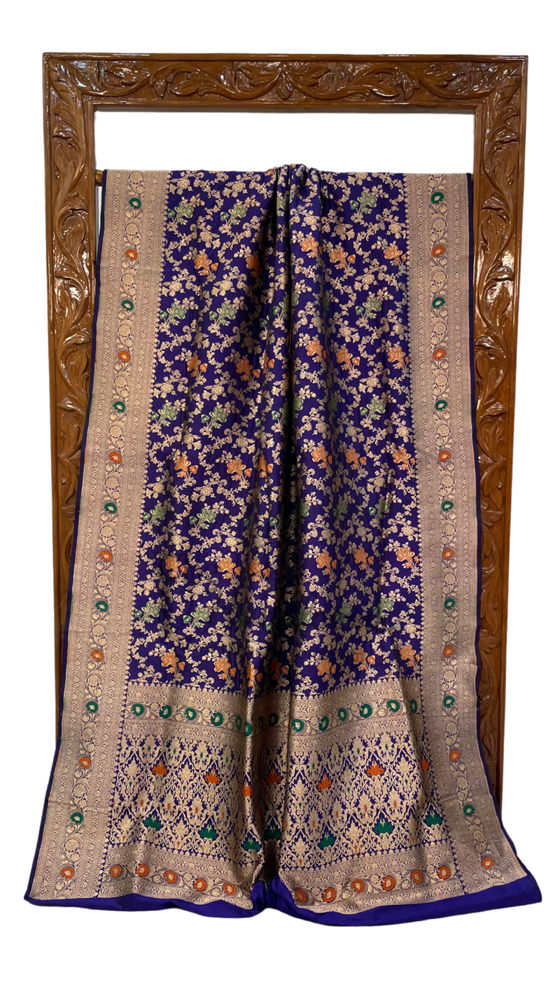 Pure Katan Silk Banarasi Handloom Saree - All over Jaal work with Meenakari - The Handlooms