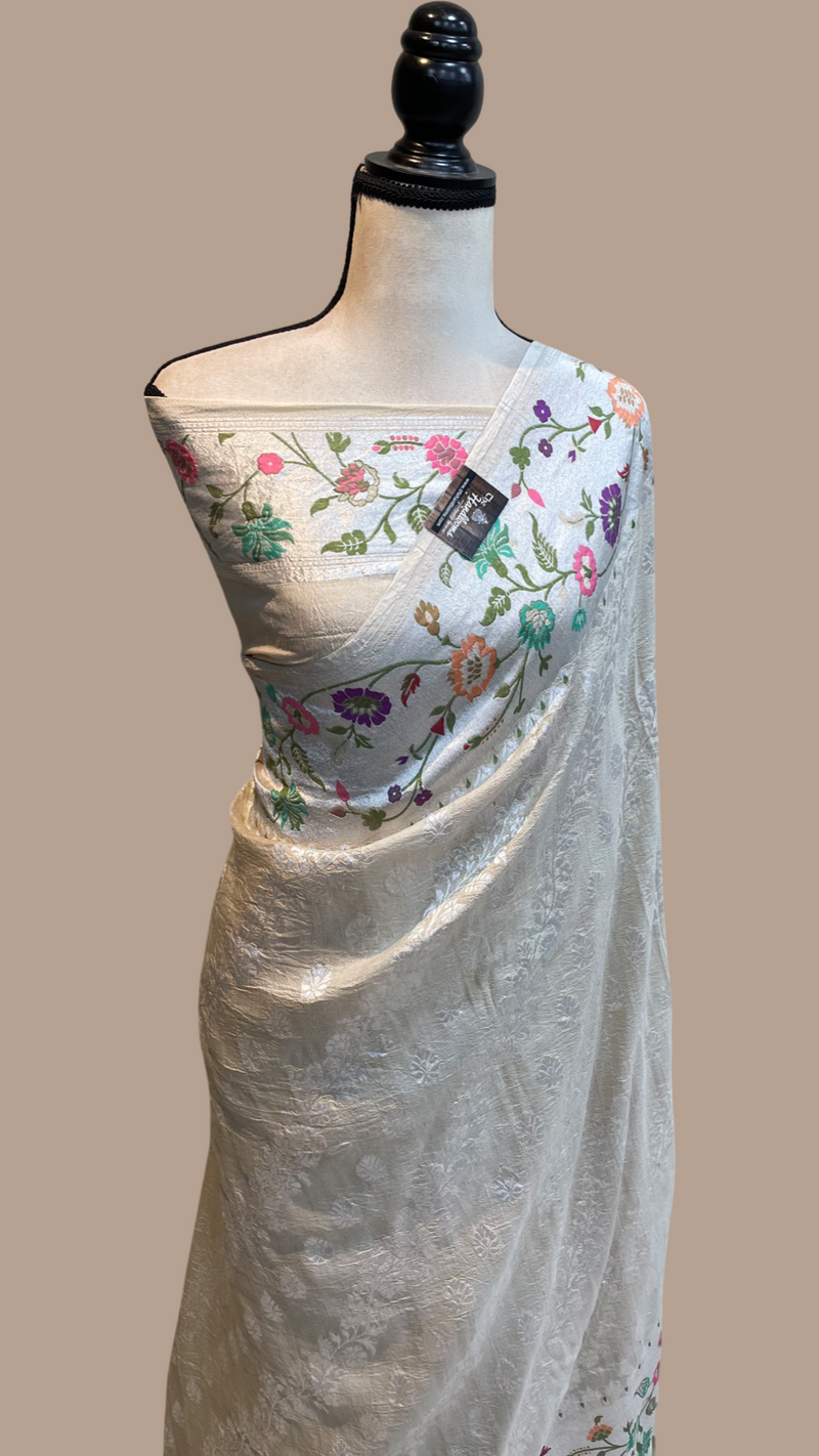 Tussar Georgette Handloom Banarasi Saree - Paithani Border - The Handlooms