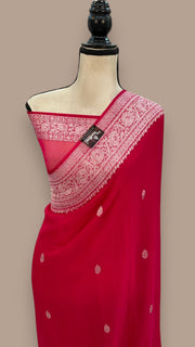 Hot Pink Pure Georgette Handloom Banarasi Saree - The Handlooms