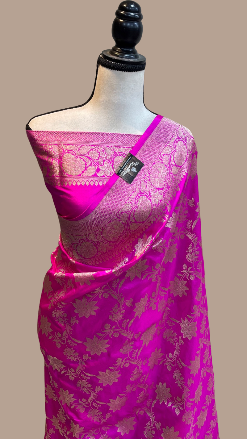 Pure Katan Silk Banarasi Handloom Saree - All Over Jaal Work - The Handlooms