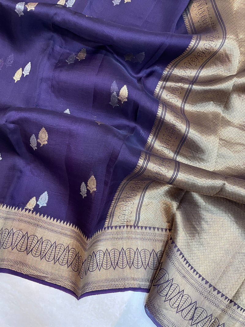 Pure Kora Handloom Banarasi Saree - Sona Roopa Alfi Kadua Booti - The Handlooms