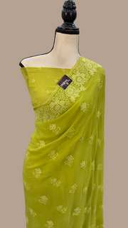 Pure Georgette Chikankari Handloom Banarasi Saree - The Handlooms