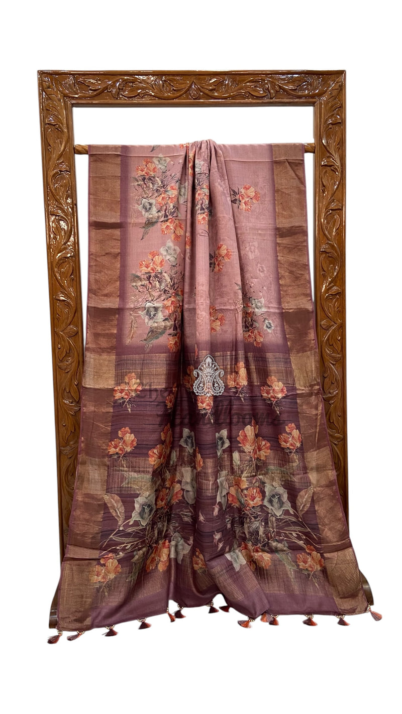 Pure Tussar Silk Handloom Banarasi Saree With Digital Print
