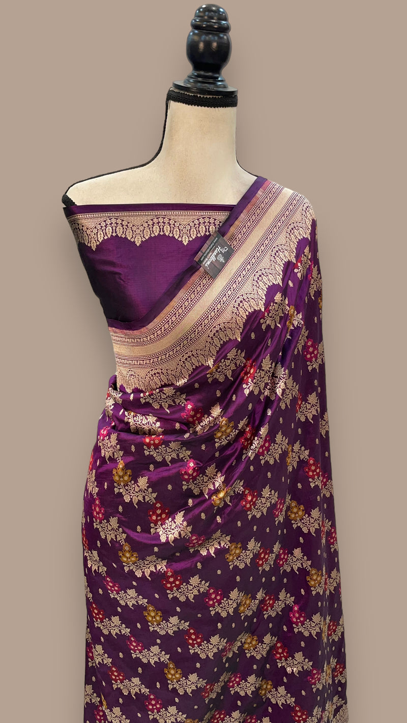Pure Katan Silk Banarasi Handloom Saree - All over Jaal work with Meenakari - The Handlooms