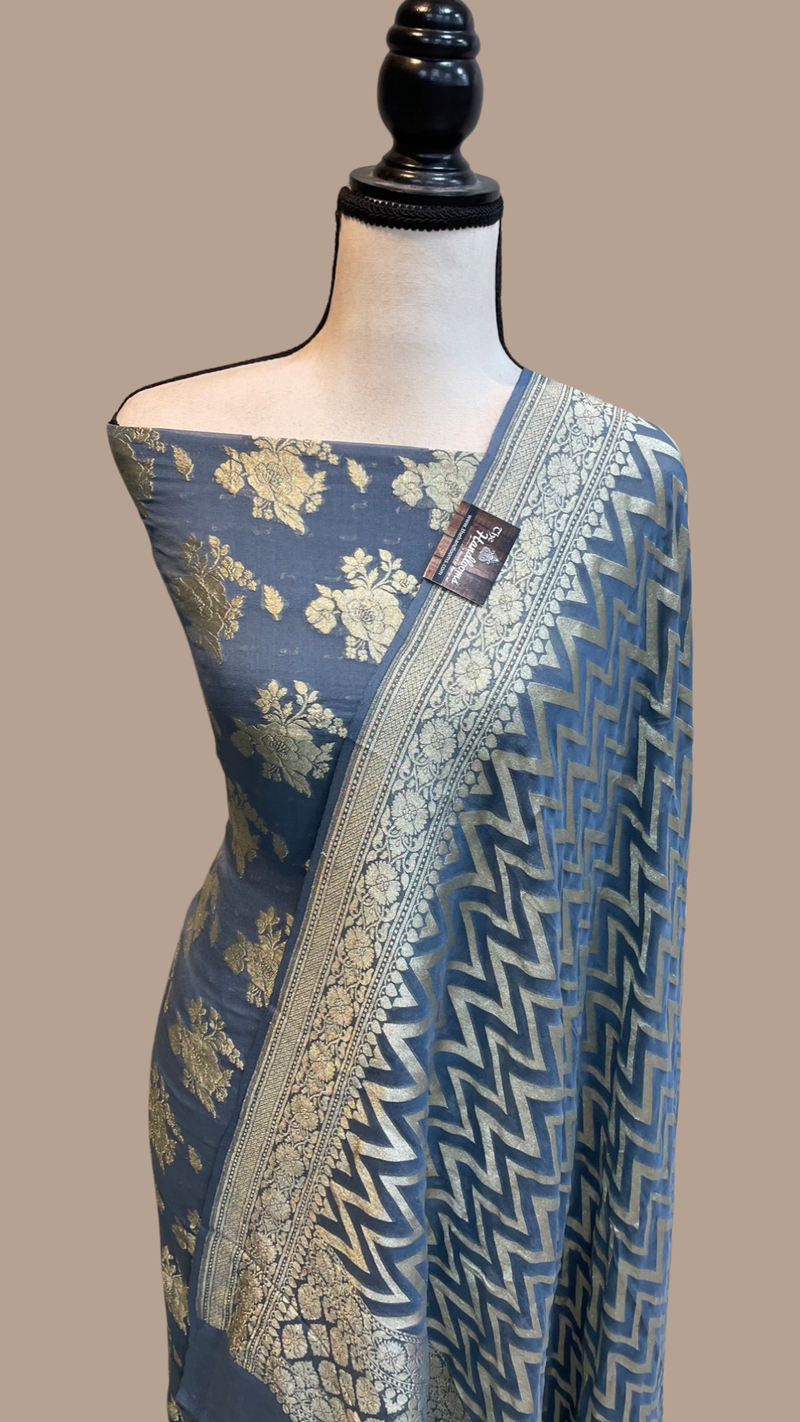 Pure Khaddi Georgette Banarasi Dress material - The Handlooms