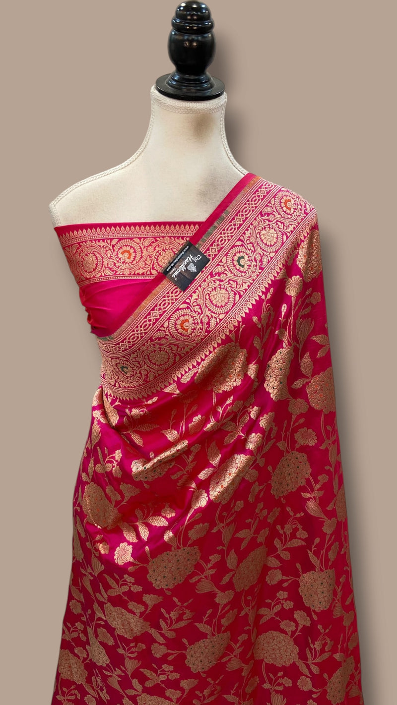 Pure Katan Silk Banarasi Handloom Saree - All Over Jaal Work With Meenakari - The Handlooms
