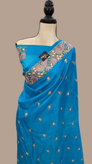 Tussar Silk Handloom Banarasi Saree With Chikankari - The Handlooms