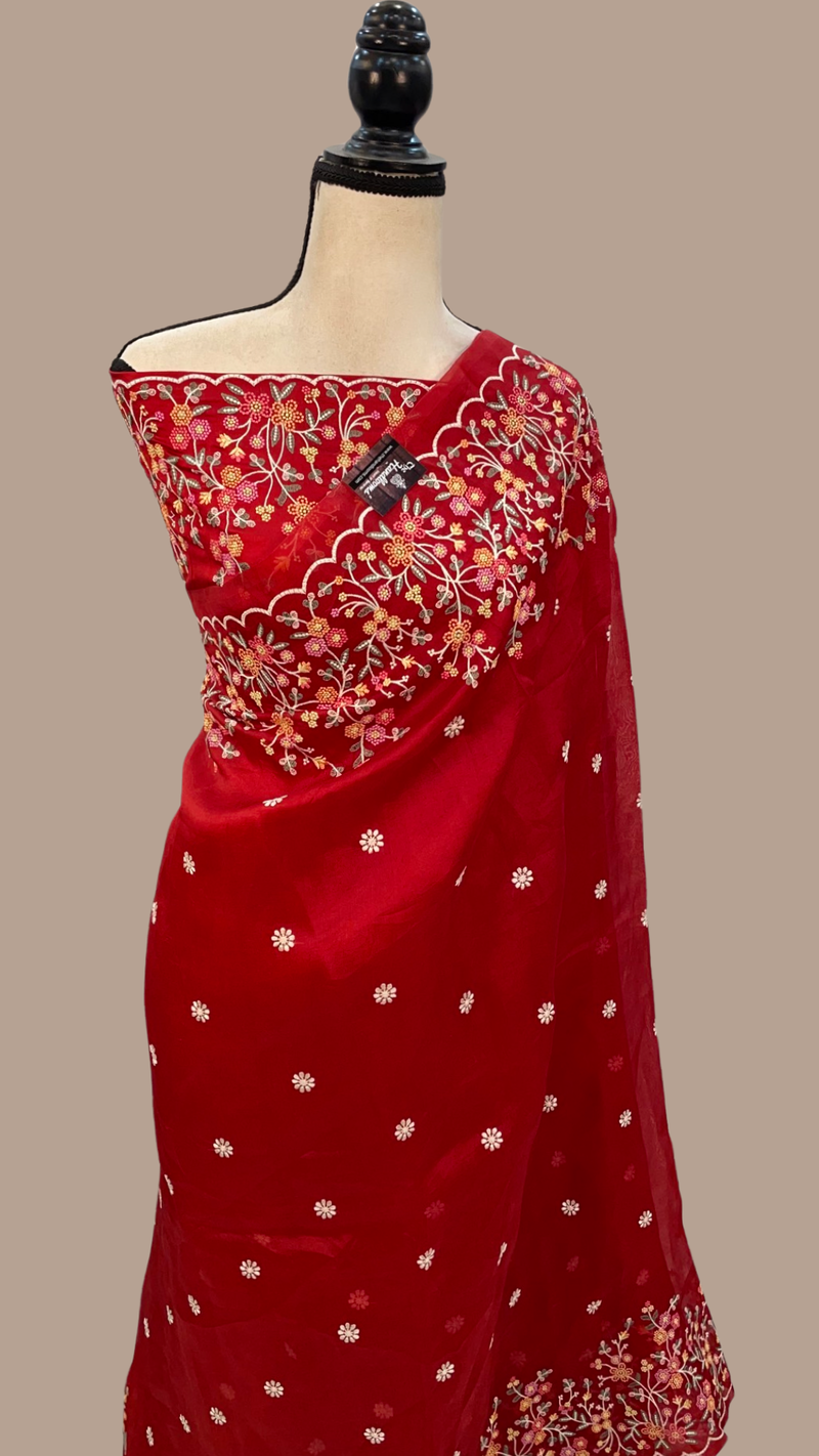 Pure Organza Chikankari Handloom Banarasi Saree - The Handlooms