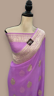 Lavender Pure Georgette Handloom Banarasi Saree - The Handlooms