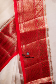 Off-white Pure Kora Handloom Banarasi Saree - The Handlooms