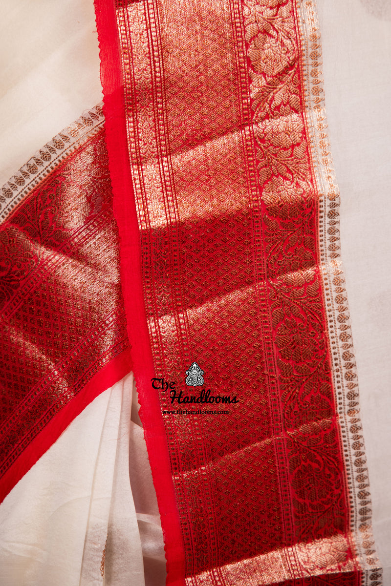 Off-white Pure Kora Handloom Banarasi Saree - The Handlooms
