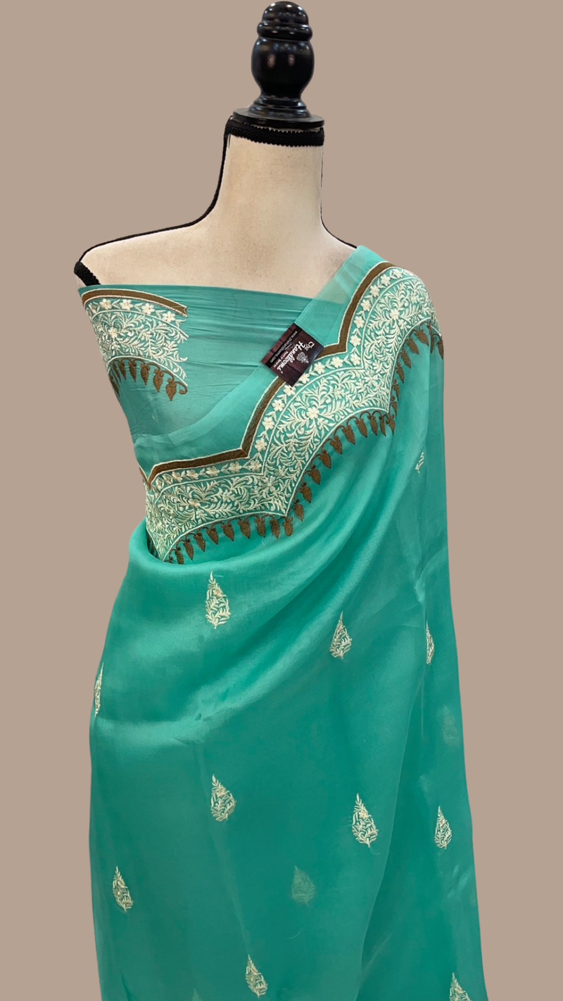 Pure Organza Chikankari Handloom Banarasi Saree - The Handlooms