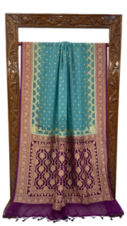 Dual Shade Khaddi Georgette Handloom Banarasi Saree - Gold Zari - The Handlooms