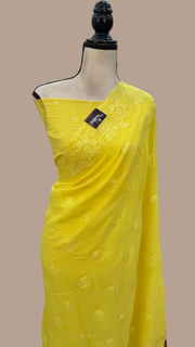 Pure Georgette Chikankari Handloom Banarasi Saree - The Handlooms