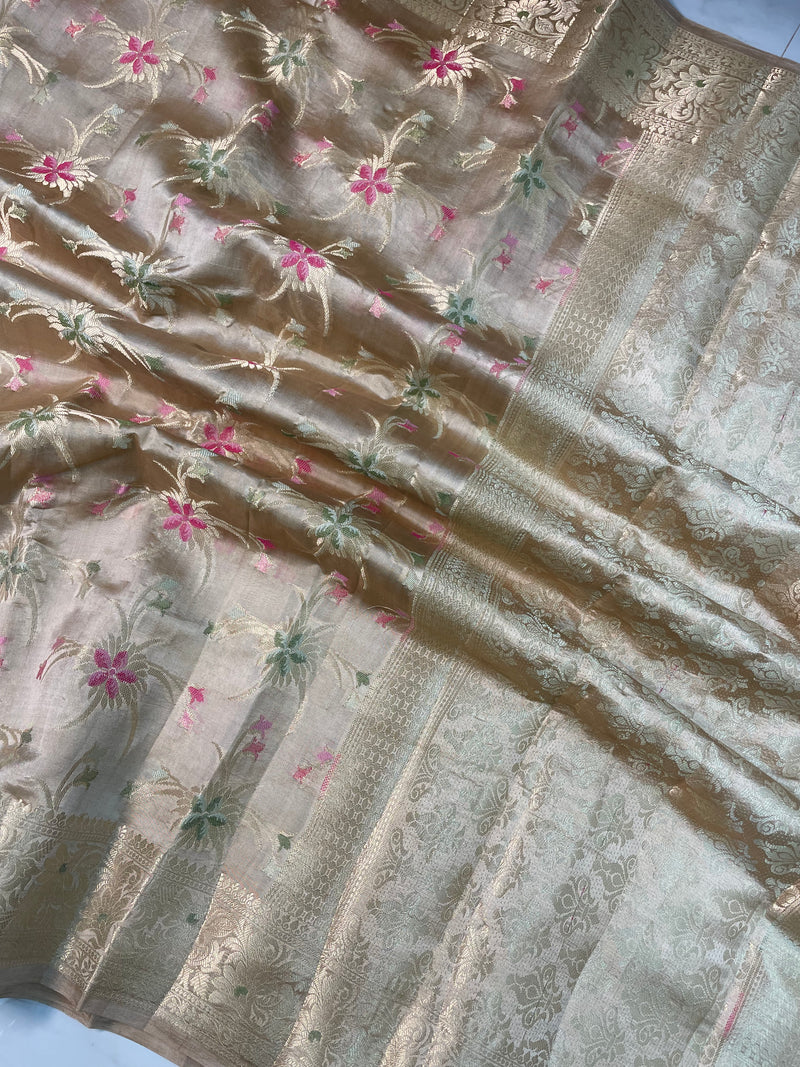 Pure Dupion Silk Banarasi Saree - Gold Zari - The Handlooms