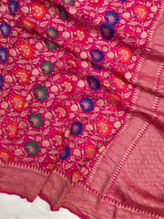 Pure Georgette Banarasi Bandhej Handloom Saree - with meenakari work - The Handlooms