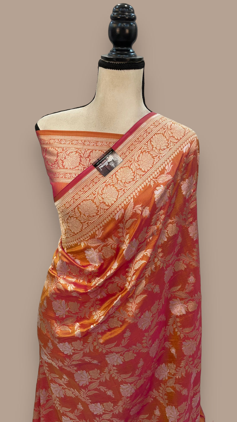 Pure Katan Silk Banarasi Handloom Saree - All over Sona Roopa Jaal work - The Handlooms