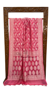 Pink Pure Khaddi Georgette Handloom Banarasi Saree - The Handlooms