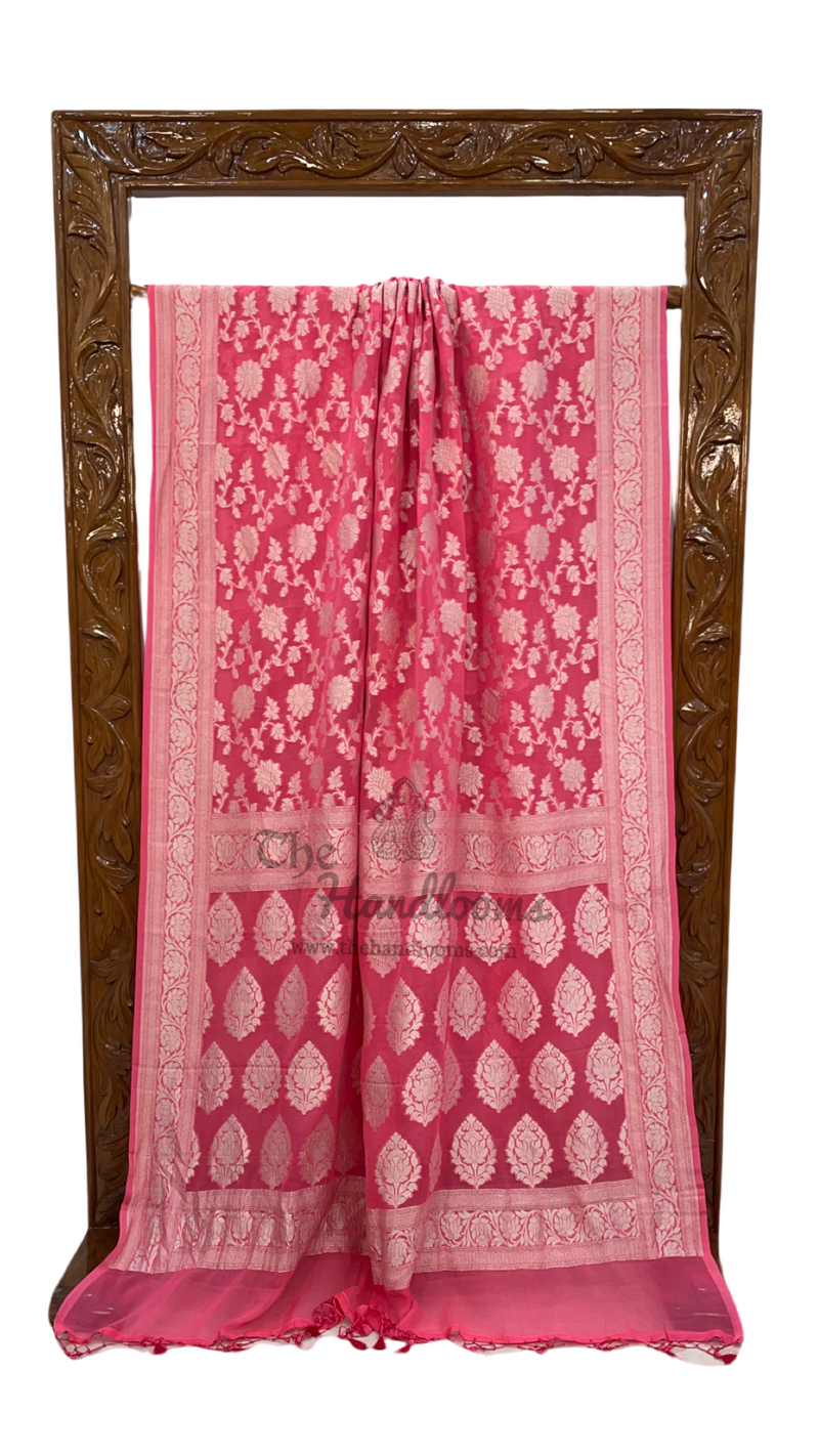 Pink Pure Khaddi Georgette Handloom Banarasi Saree - The Handlooms