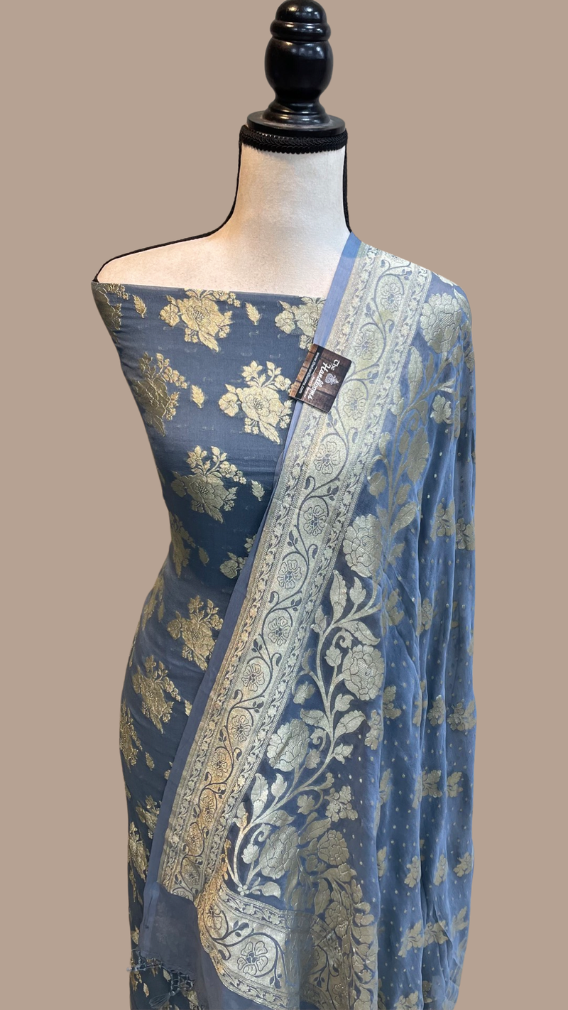 Pure Khaddi Georgette Banarasi Dress material - The Handlooms