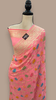 Khaddi Georgette Handloom Banarasi Saree - All over Jaal Work With Meenakari - The Handlooms