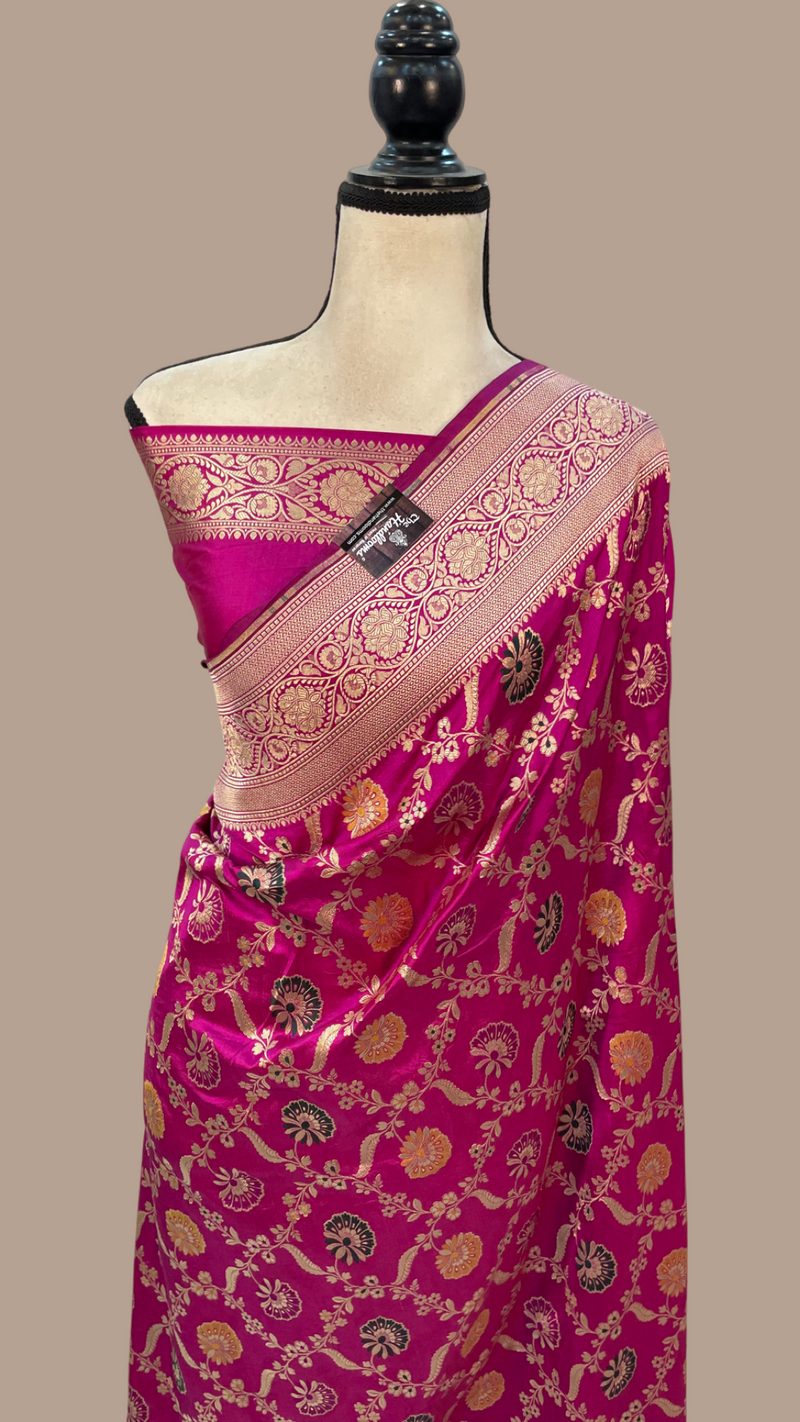 Pure Katan Silk Banarasi Handloom Saree - All over Jaal work with Meenakari - The Handlooms