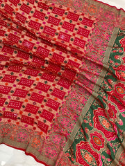 Pure Georgette Banarasi Bandhej Handloom Saree - with meenakari work - The Handlooms