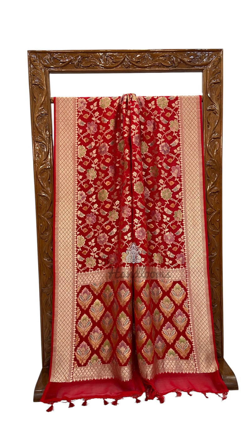 Pure Khaddi Georgette Handloom Banarasi Saree - Water Zari