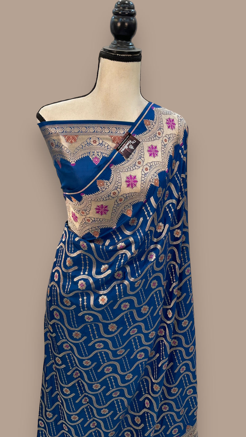 Pure Katan Silk Banarasi Handloom Saree - All over Jaal work with Meenakari - The Handlooms