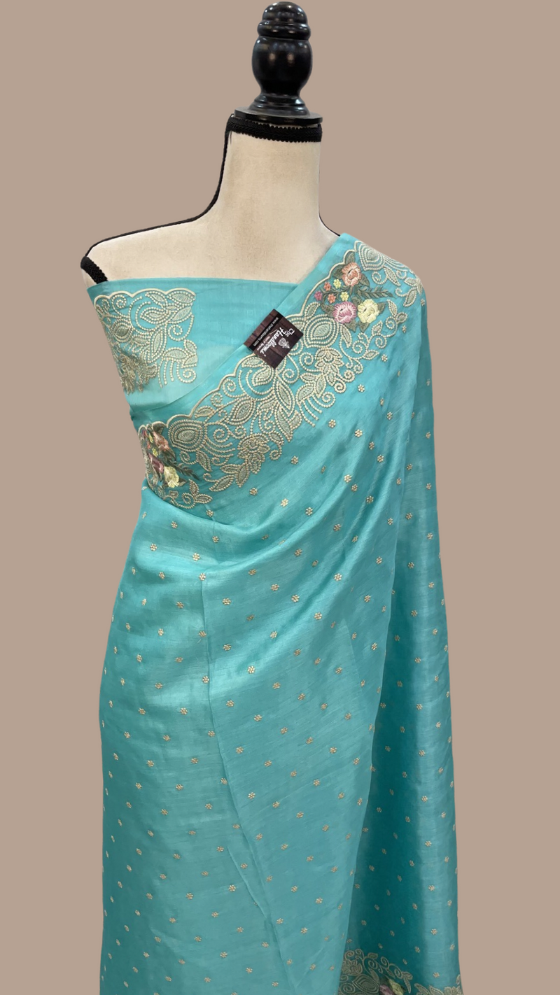Tussar Silk Handloom Banarasi Saree With Chikankari - The Handlooms