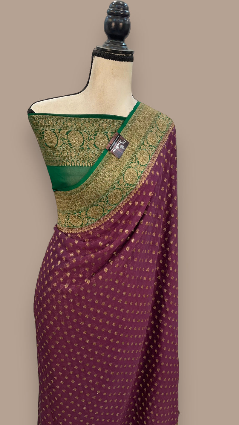 Khaddi Georgette Handloom Banarasi Saree -  Antique zari - The Handlooms