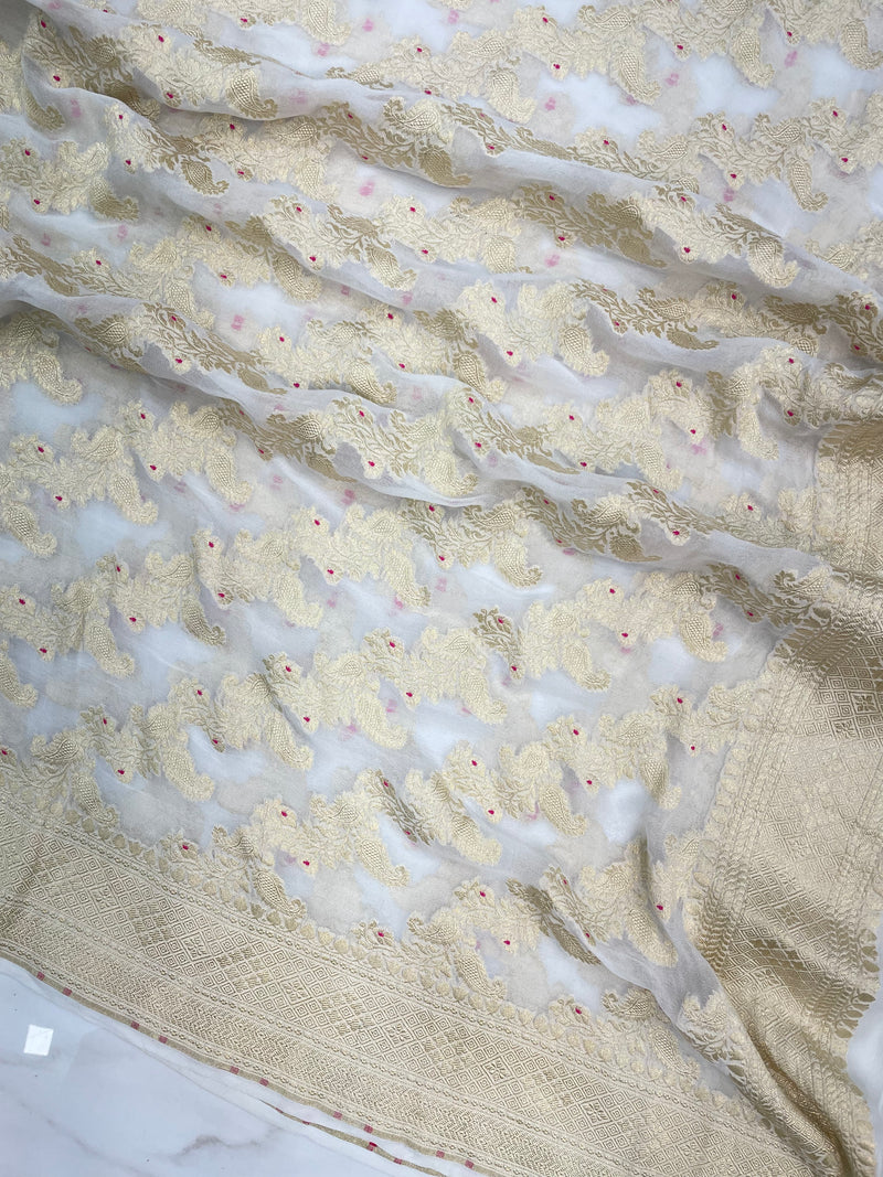 Pure Khaddi Georgette Dupatta - water zari - The Handlooms